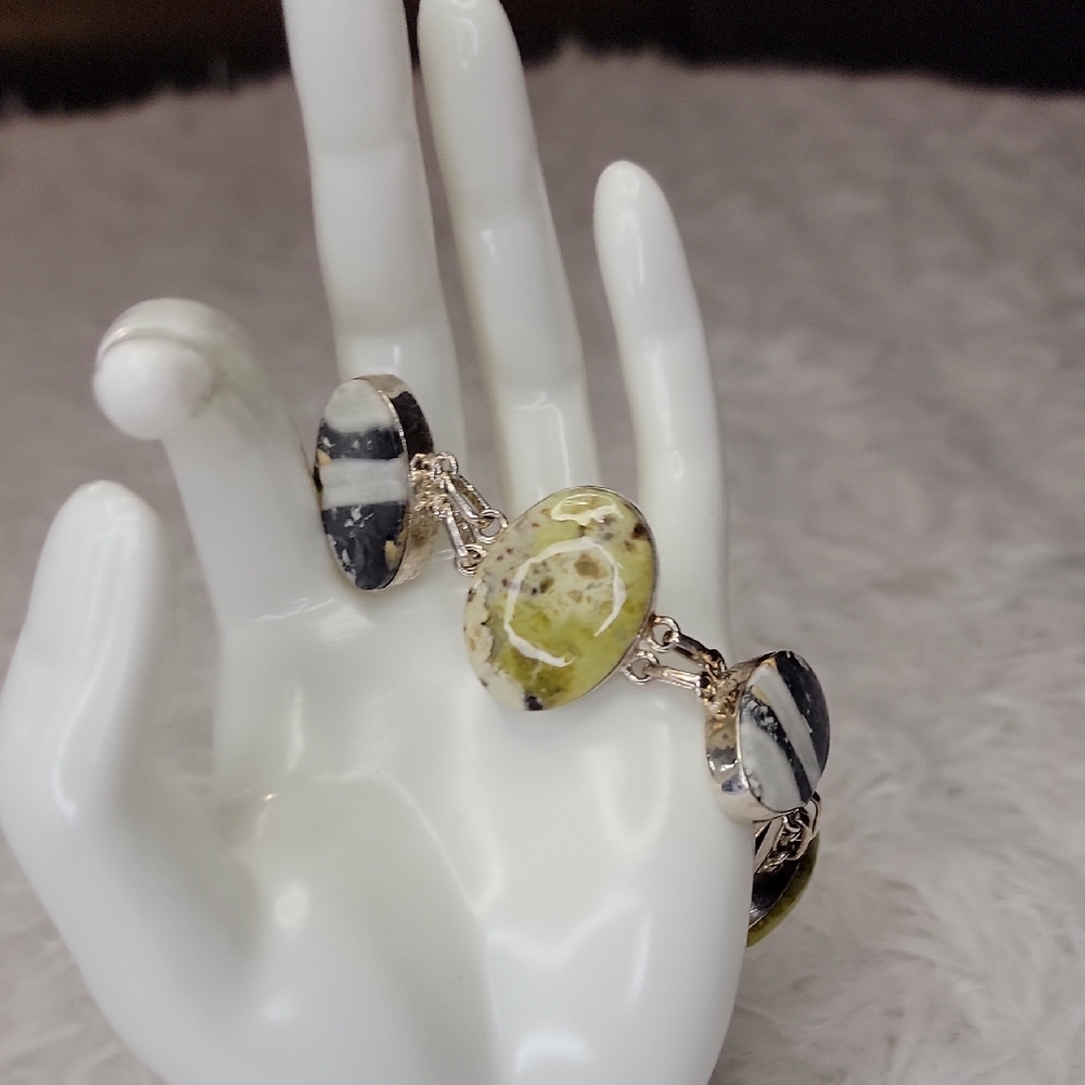 Sterling Silver Green Opal & Zebra Jasper Bracelet - Picture 1 of 8